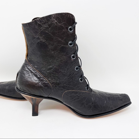 CYDWOQ Andesite Handmade Crackled Leather Square Toe Lace Up Boots Size 36, US 6 - Picture 8 of 12